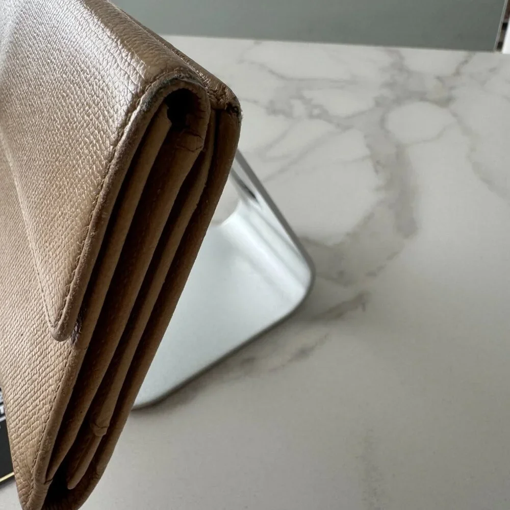 Chanel Vintage Coco Button Bifold Long Wallet Beige Caviar Leather